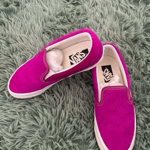 One of a Kind Vans Faux Fur Fuchsia Slip-On Shoes